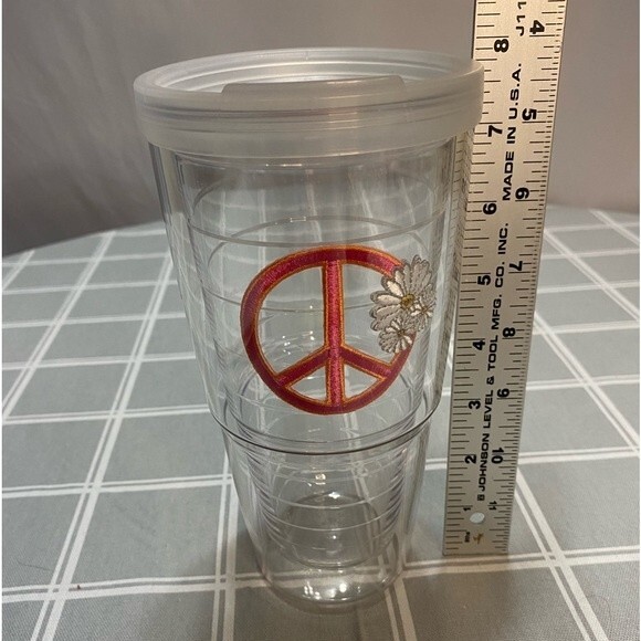 Tervis Tumbler 24oz Clear Peace & Daisy Flowers Doublewall Insulated Drinkware - Picture 6 of 8